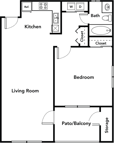 Floor plan for 1 bed, 1 bath, 695 sqft